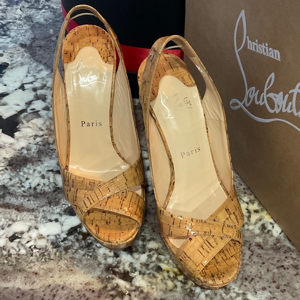 Christian Louboutin Cork Peep-Toe Heels - Picture 2 of 8